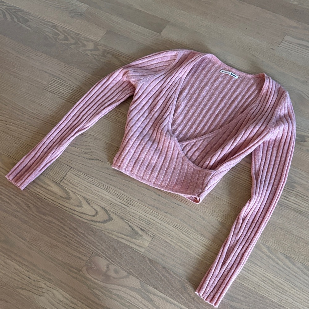 Reformation Size S Pink Ribbed Knit Wrap Sweater Top